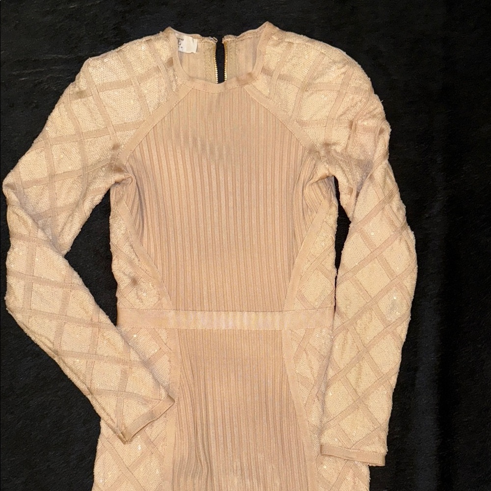 House of CB Cream Ribbed Mock Neck Sequins Bodycon Dress - Picture 6 of 10